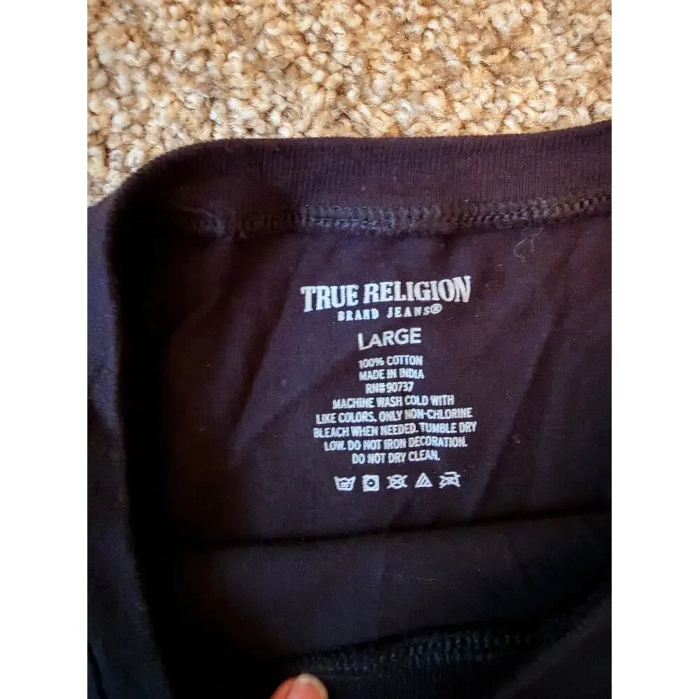 True Religion L Black T with Gold Foil Logo EUC